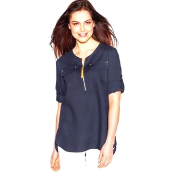 Ellen Tracy Tops - Ellen Tracy 100% Linen Hi-Low Blue Denim Women's Tunic Blouse Size L